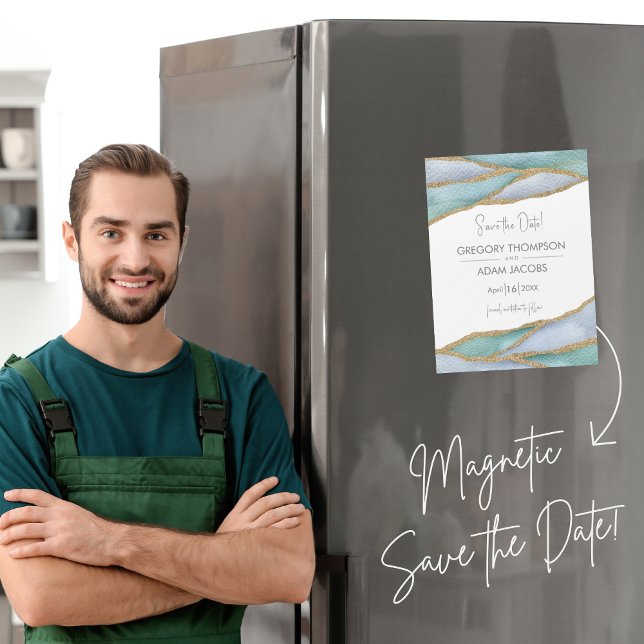 Modern watercolor gold accent save the date magnet (Creator Uploaded)