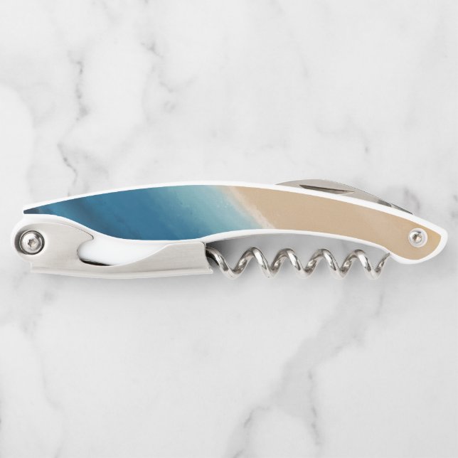 Modern Watercolor Gold Blue Beach Corkscrew (Front)