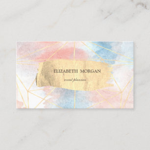 Modern Watercolor, Gold Brush Stroke Geometric Business Card