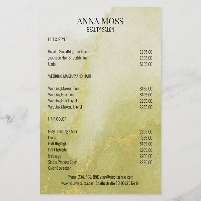 Modern Watercolor Gold Glitter  Flyer (Front)