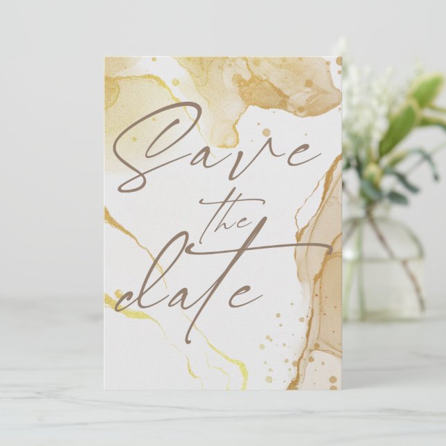 Modern Watercolor Gold  save the date Invitation (Standing Front)