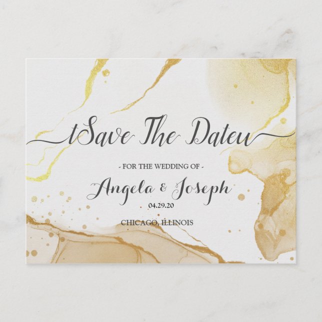 Modern Watercolor Gold Save the Date Postcard (Front)