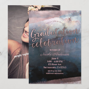 Modern Watercolor Graduation Party Full Photo Invitation