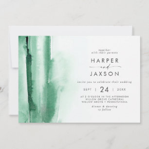 Modern Watercolor   Green Horizontal Wedding Invitation