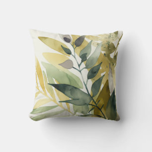 Modern Watercolor Green Leaf Pattern Outdoor Pillow