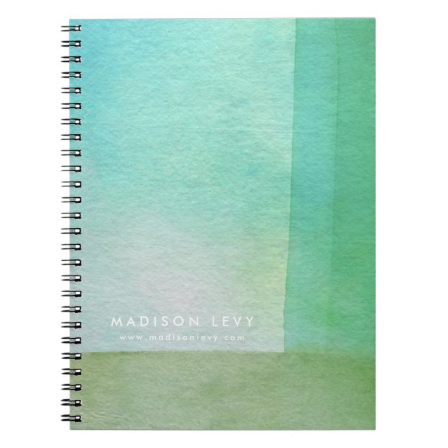 Modern Watercolor Green Lines Designer Spiral Note Notebook (Front)