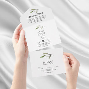 Modern Watercolor Green Olive Branch  All In One Invitation