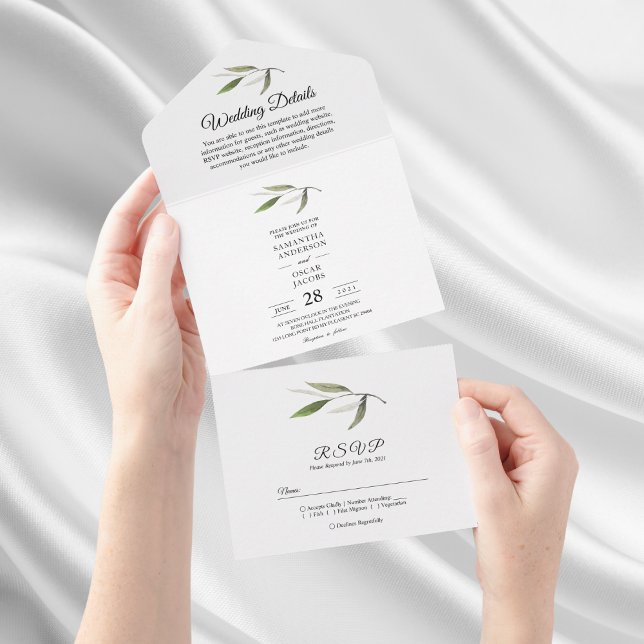 Modern Watercolor Green Olive Branch  All In One Invitation (Creator Uploaded)