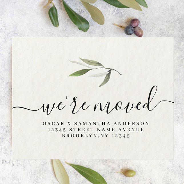 Modern Watercolor Green Olive Branch  Announcement Postcard (Creator Uploaded)