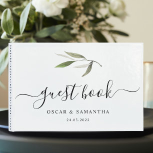 Modern Watercolor Green Olive Branch Guest Book