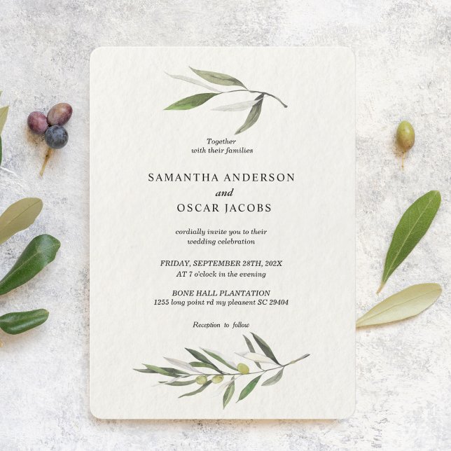 Modern Watercolor Green Olive Branch Invitation (Creator Uploaded)