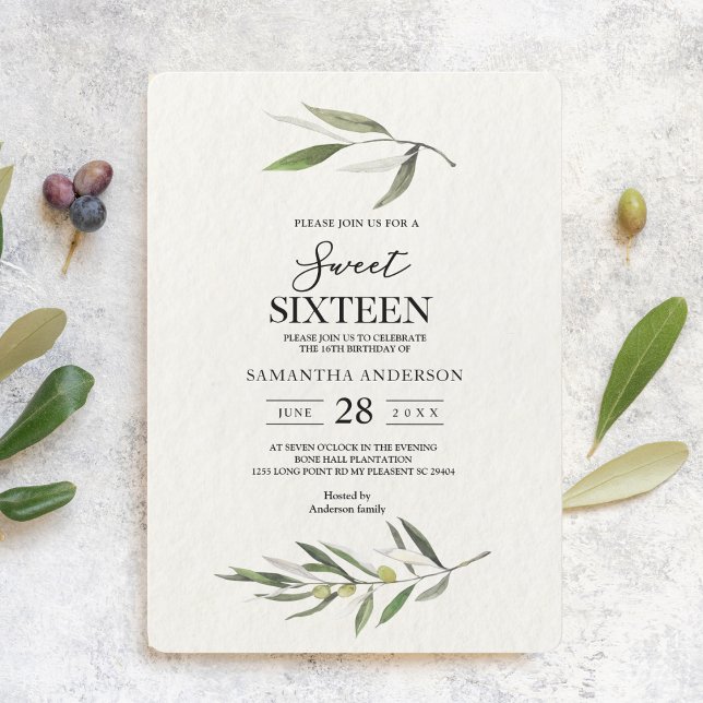 Modern Watercolor Green Olive Branch Invitation (Creator Uploaded)