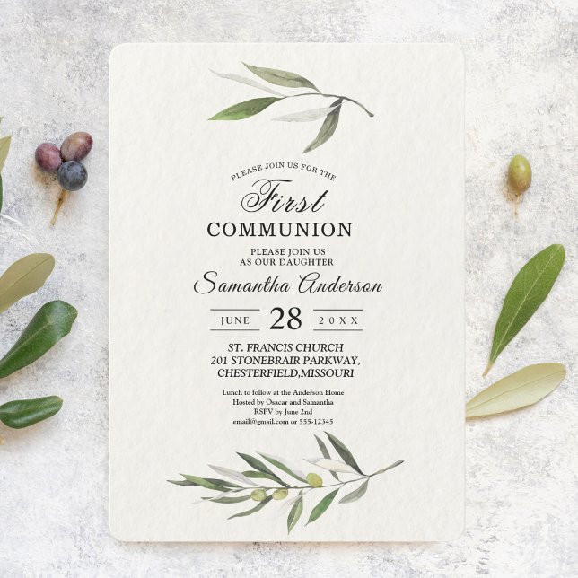 Modern Watercolor Green Olive Branch Invitation (Creator Uploaded)