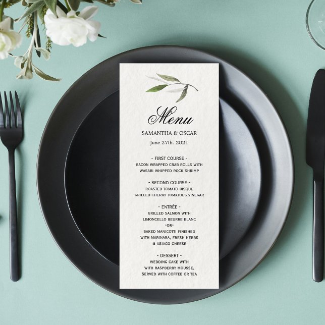 Modern Watercolor Green Olive Branch Menu (Creator Uploaded)