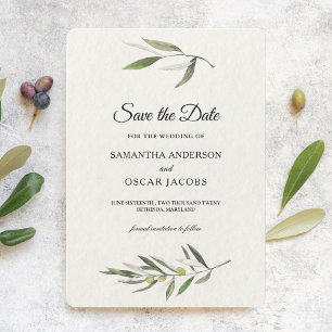 Modern Watercolor Green Olive Branch Save The Date