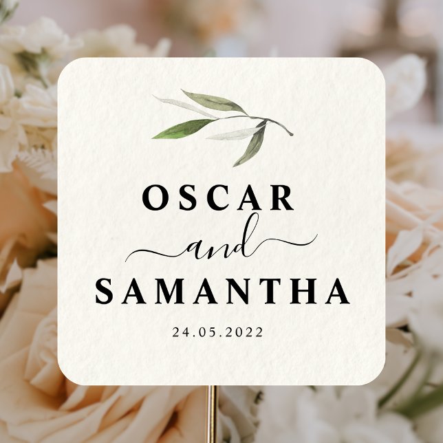 Modern Watercolor Green Olive Branch Square Sticker (Creator Uploaded)