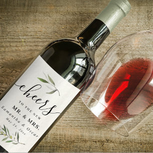 Modern Watercolor Green Olive Branch Wine Label