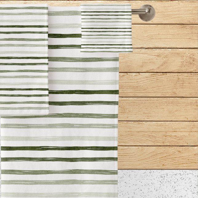 Modern Watercolor Green Stripes Bath Towel Set (Creator Uploaded)