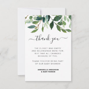 Modern Watercolor Greenery Botanical Baby Shower Thank You Card