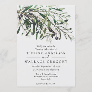 Modern Watercolor Greenery Botanical Olive Tree Invitation