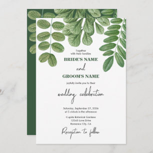 Modern Watercolor Greenery Emerald Green Wedding Invitation