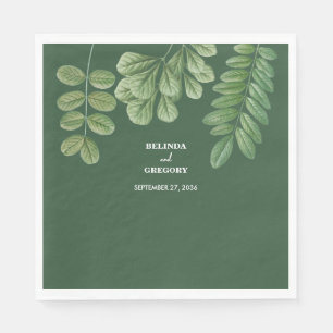 Modern Watercolor Greenery Emerald Green Wedding Napkin