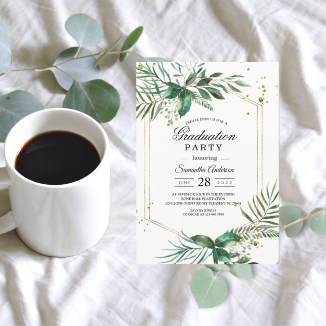 Modern Watercolor Greenery Eucalyptus Gold Frame  Invitation (Creator Uploaded)