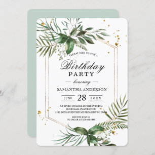 Modern Watercolor Greenery Gold Frame  Invitation