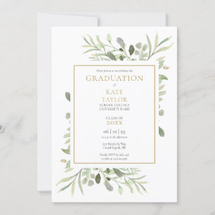 Modern Watercolor Greenery Graduation Party Invitation