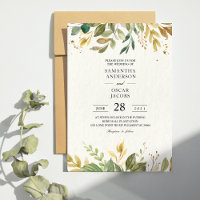 Modern Watercolor Greenery Leaf & Gold Drops