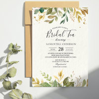 Modern Watercolor Greenery Leaf & Gold Drops