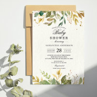 Modern Watercolor Greenery Leaf & Gold Drops