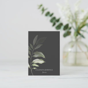 Modern Watercolor Greenery Minimal Grey Business Card