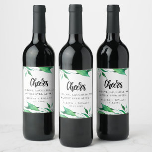 Modern Watercolor Greenery Personalized Wine Label