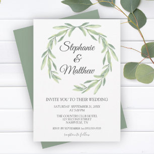 Modern Watercolor Greenery Wedding Invitation