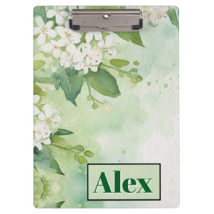 Modern Watercolor Greeny Flowers & personalize Clipboard