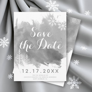 Modern watercolor grey wedding Save the Date Announcement Postcard