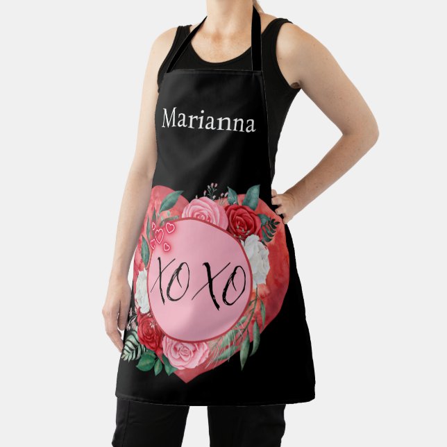Modern Watercolor Heart Floral Personalized Apron (Insitu)
