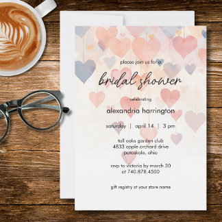 Modern Watercolor Hearts Bridal Shower Invitation