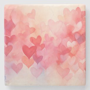Modern Watercolor Hearts Pattern Red Orange Stone Coaster