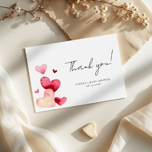 Modern Watercolor Hearts Romantic Baby Shower Thank You Card