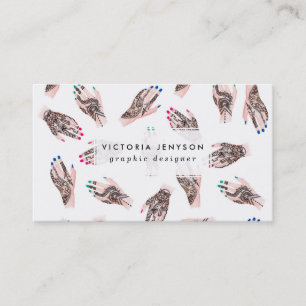 Modern watercolor henna tattooed hands pattern business card