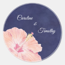 Modern Watercolor Hibiscus Navy Blue Wedding