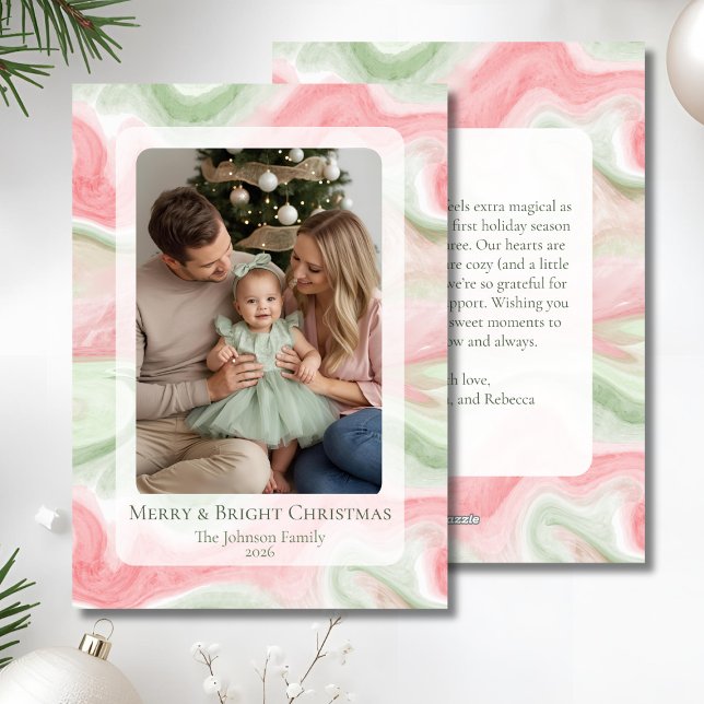 Modern Watercolor Holiday Photo Flat Card (Modern Watercolor Holiday Photo Card)