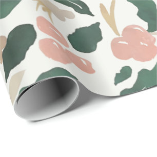 Modern watercolor holly leaves and berries wrapping paper