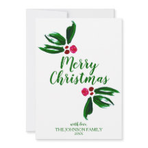 Modern Watercolor Holly Personalized Christmas