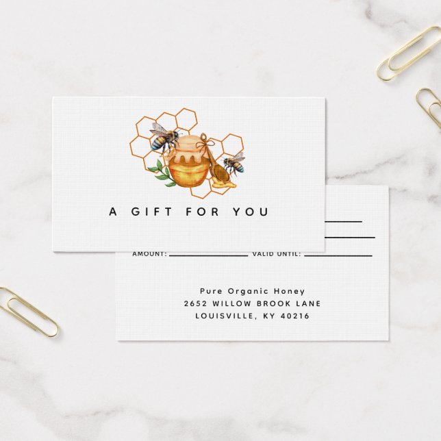 Modern Watercolor Honeycombs with bee gift card (Office)