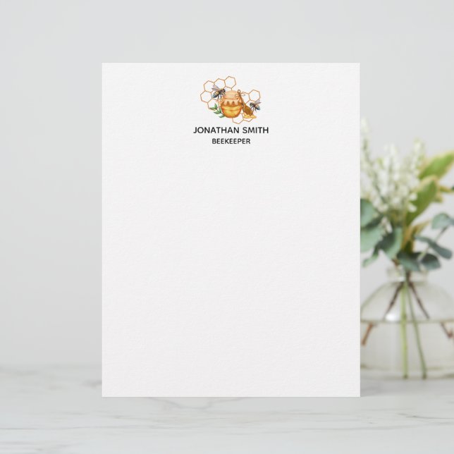 Modern Watercolor Honeycombs with bee Letterhead (Standing Front)