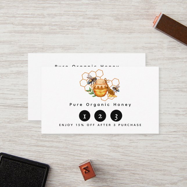 Modern Watercolor Honeycombs with bee Loyalty Card (Front/Back In Situ)