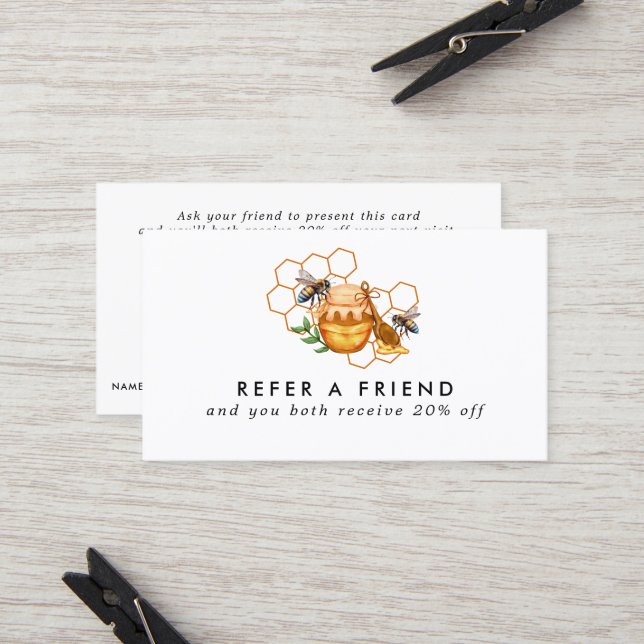 Modern Watercolor Honeycombs with bee Referral Card (Front/Back In Situ)